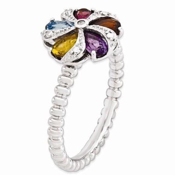 925 Sterling Silver Multi Gemstone diamond Ring